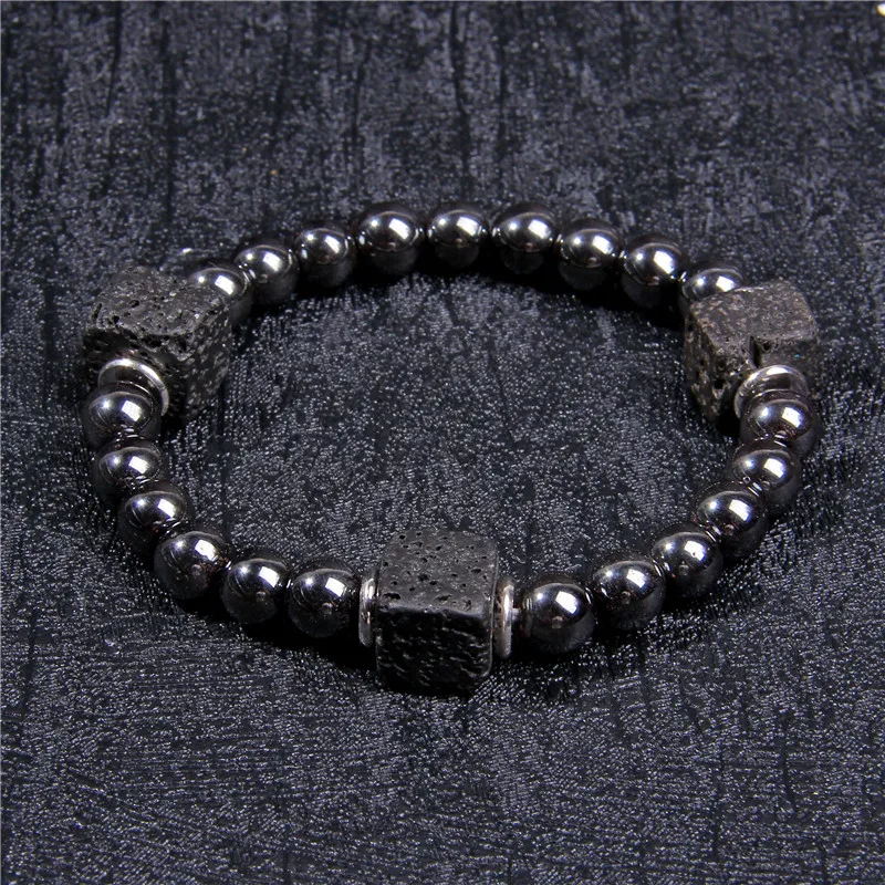 

Natural Black Volcanic Stone Bracelets Men 8 mm Yellow Tiger Eye Bracelet Women Essential Oil Beads Bangle Elastic Jewelry Gifts