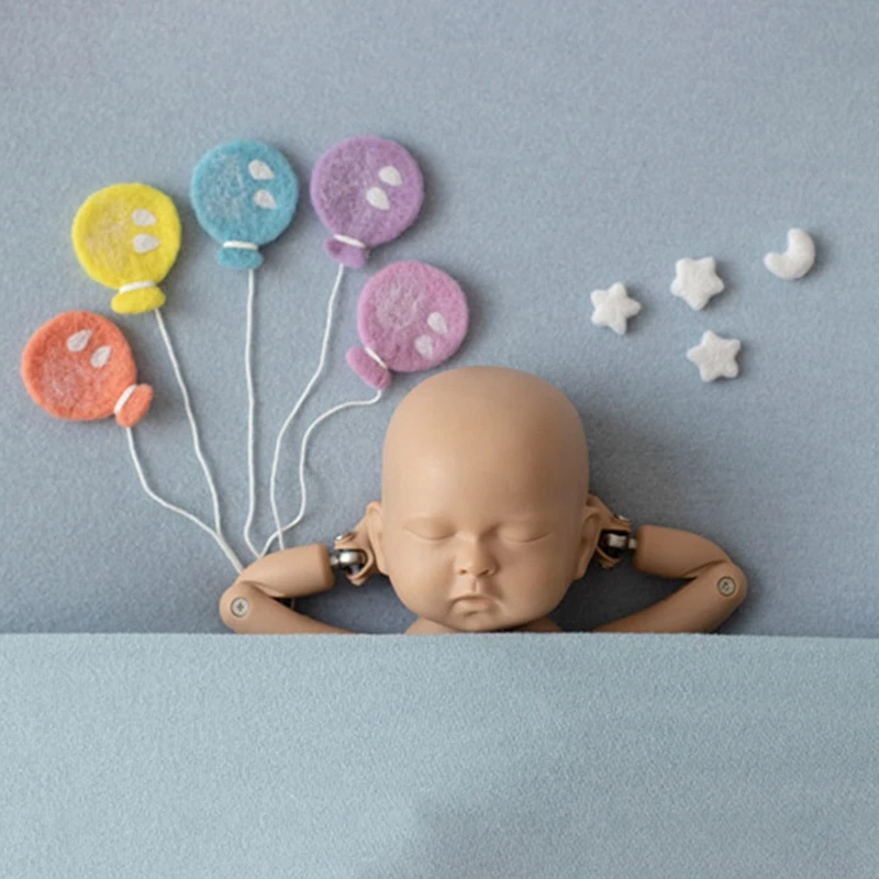 

Newborn Photography Props Baby Wool Felt Balloon Cloud Stars Moon Kite Infant Photo Shooting Decorations