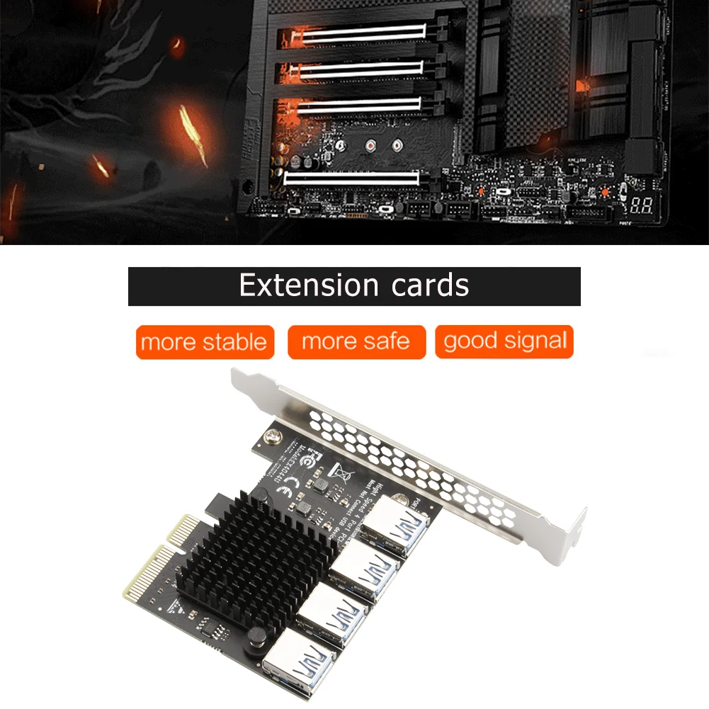 

PCI-E 4X 1 to 4 USB 3.0 Port Riser for BTC Mining Miner Multiplier Expansion Card Desktop Computer Extender Adapter