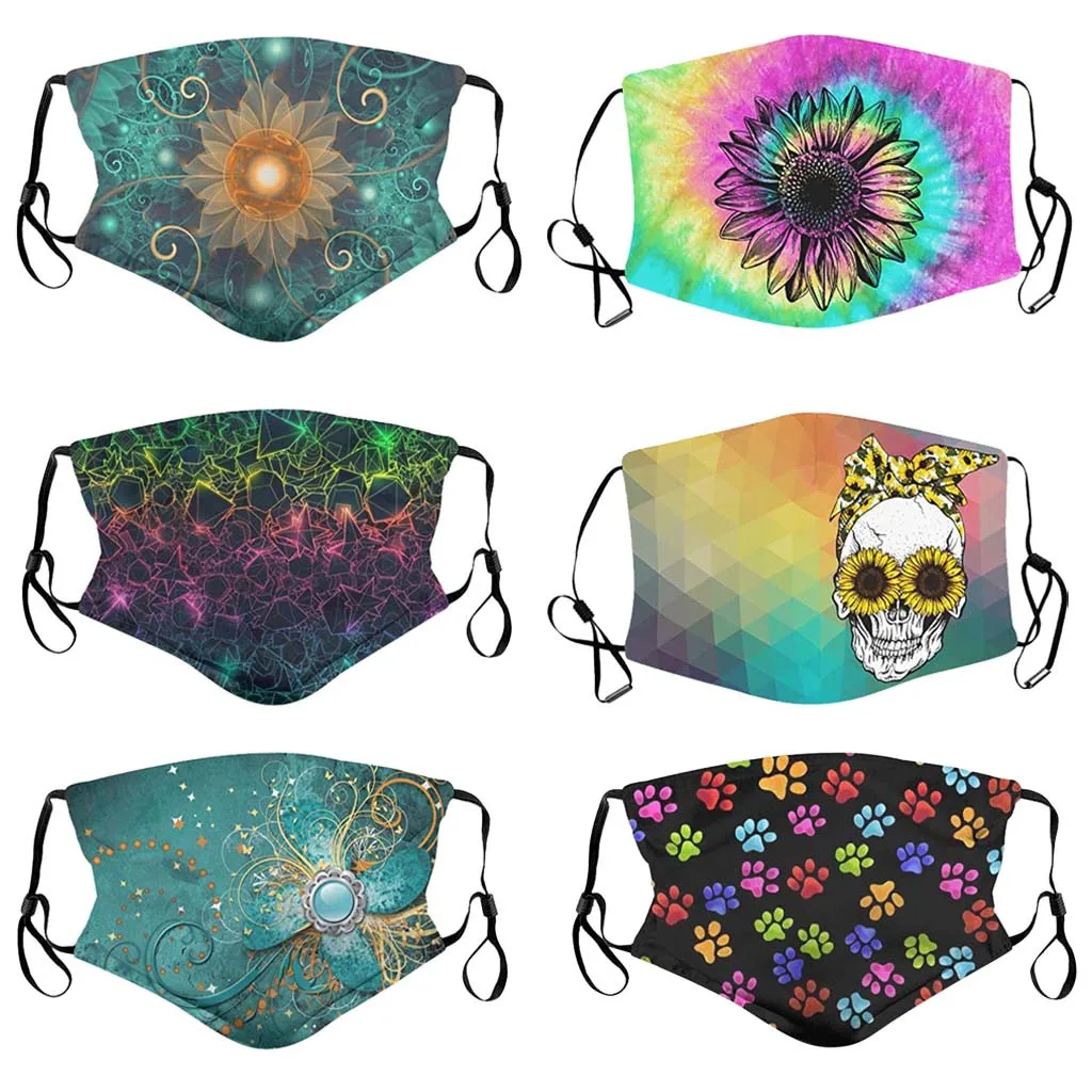 

Маска Для Лица с цветочным принтом Для мужчин и женщин, многоразовый стираемый регулируемый костюм Для Хэллоуина