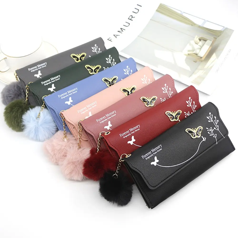 

Butterfly Women Wallet Wrist Handle Phone Case Long Section Money Pocket Pouch Handbag Women's Purse Card Holders 2021