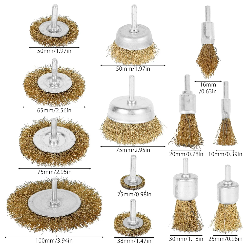 

5Pcs Set Wire Brushes Drill Bit Round Shank 6Mm 2 Round Brushes 38 75 Mm,1 Cup Brush 75 Mm 1 Brush 25 Mm 1Pc Cylinder Brush