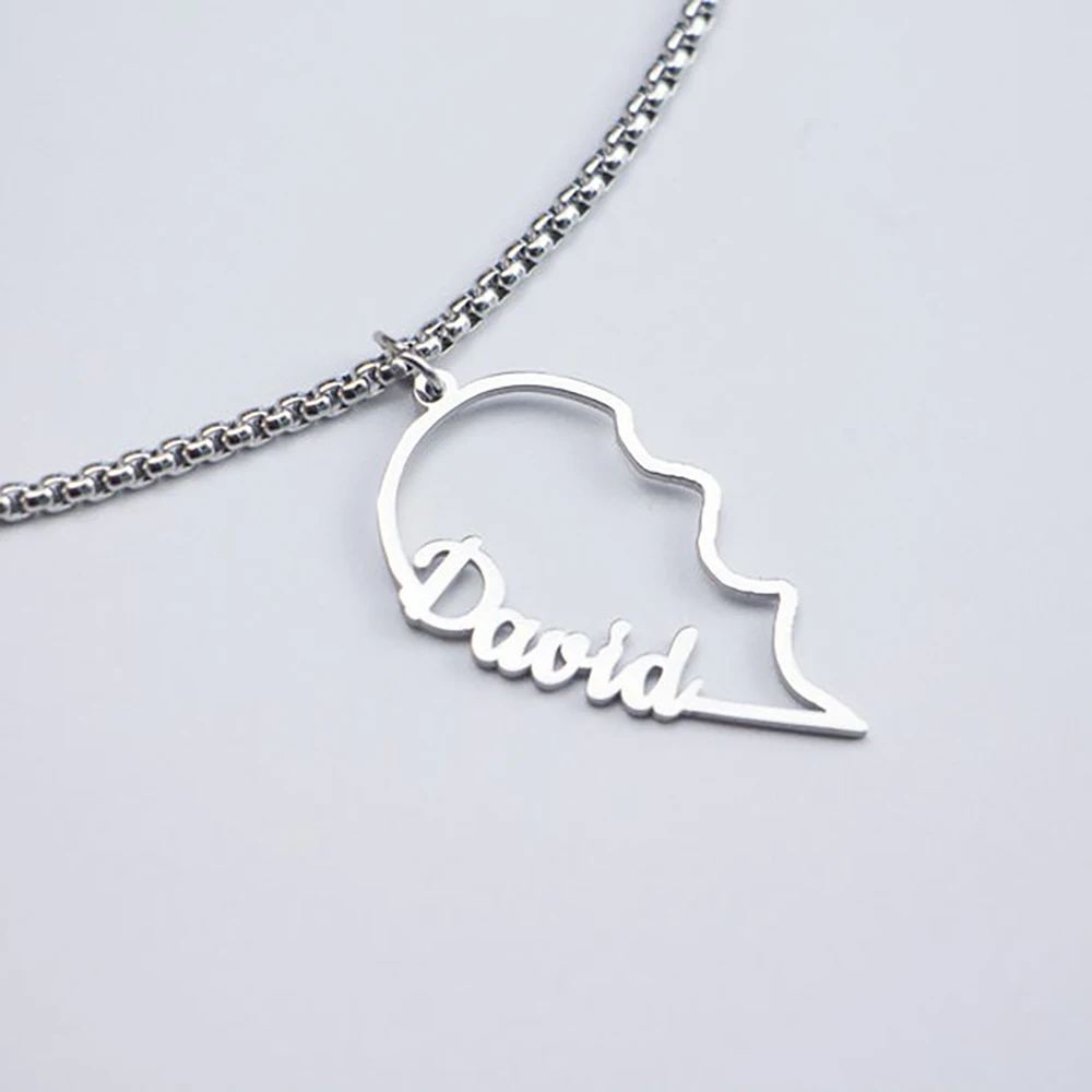 

Mini-World Stainless Steel Gold Color Box Chain Customized Name Necklace Heart Puzzle Charm For Couple Valentine's Day Gift