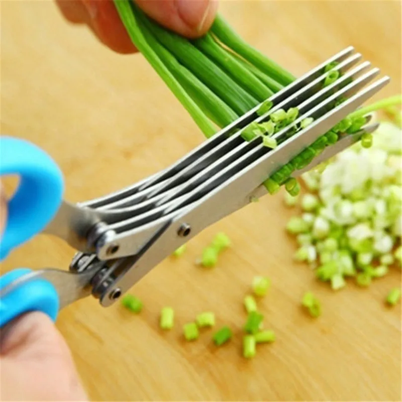 

Multilayer Stainless Steel Multifunctional Knives Kitchen Scissors Chive Cutter Herb Spice Kitchen Slicer Shredded Scallion Cut