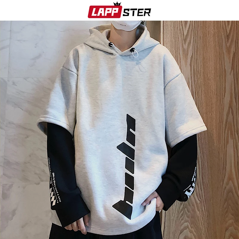 Толстовка LAPPSTER Мужская Флисовая свитшот с Японская уличная одежда пуловер в
