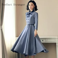 2021 spring autumn new arrival high quality s 3xl retro peter pan collar bowknot women long dress with belt