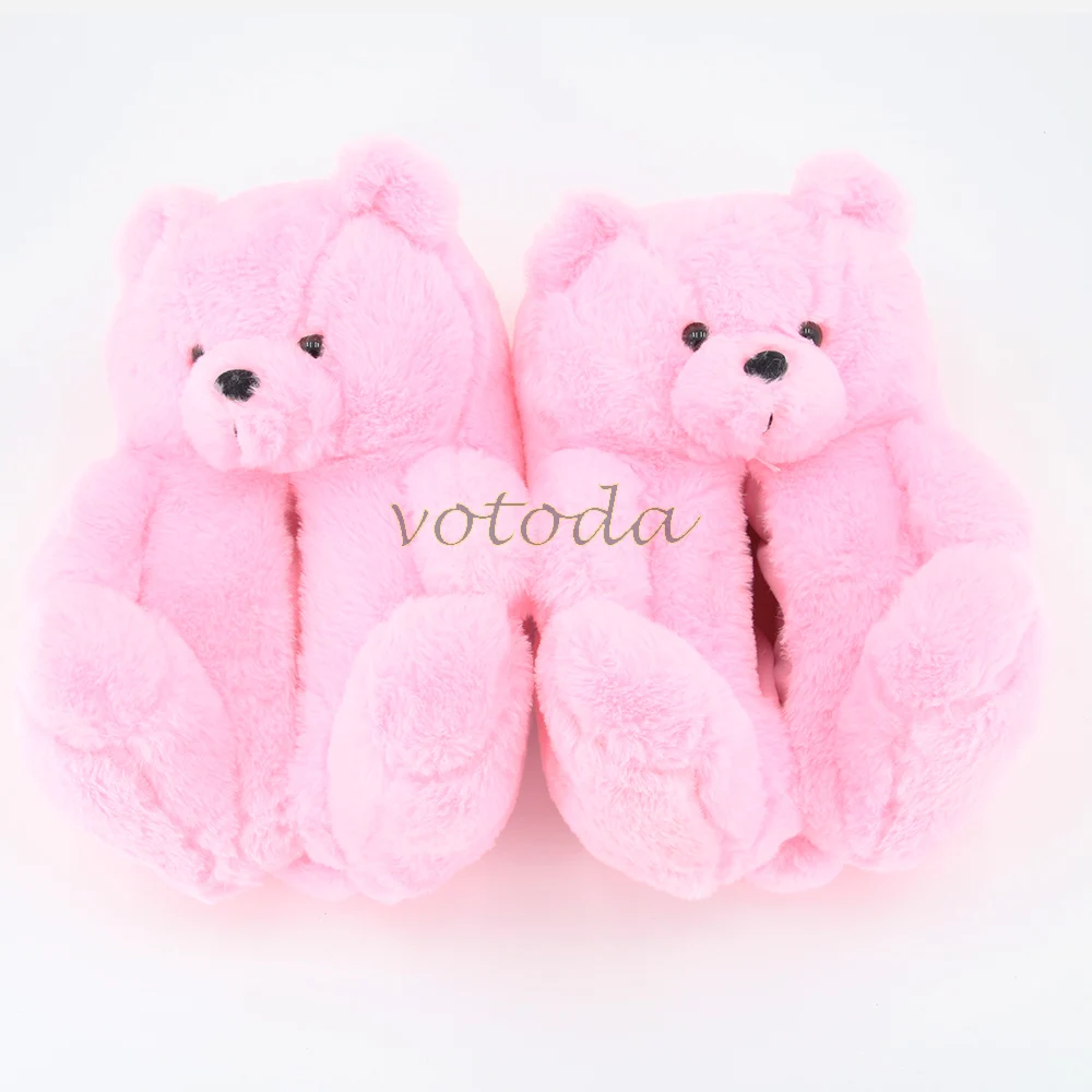 Teddy Bear Slippers Women Cute Cartoon Slides Furry Warm Soft Shoes Home Non-slip Cotton Flip Flops Rainbow Teddies Bear Slipper best house slippers