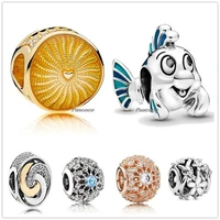 authentic 925 sterling silver the little mermaid flounder charm beads fit women pandora bracelet necklace jewelry
