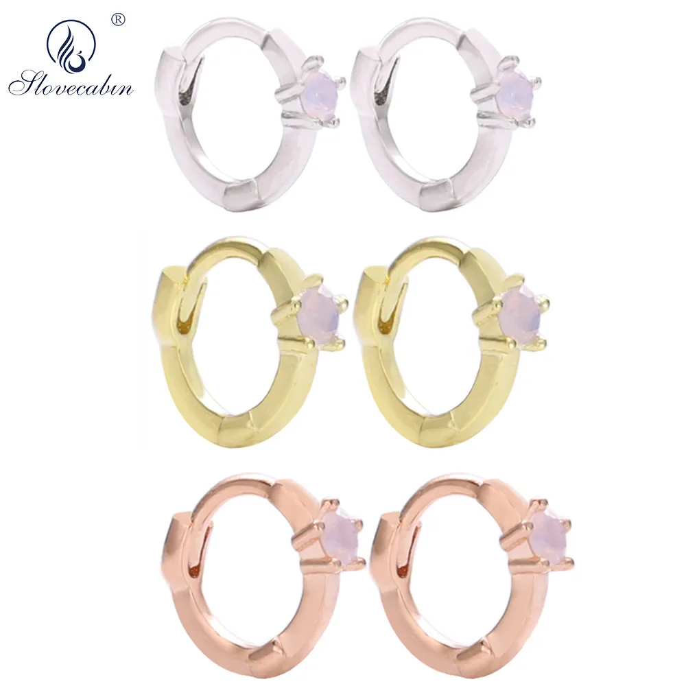 Slovecabin, 925 пробы, серебро, OPS, мини, Huggies, серьга в виде кольца, петли, круг, CZ, ухо, три цвета, золото, для женщин, массивные украшения