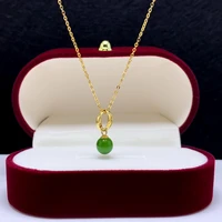 shilovem 18k yellow gold real natural green jasper pendants no necklace fine jewelry women wedding new gift 6mm yzz06062214by