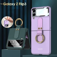 finger ring ultra thin case for samsung galaxy z flip 3 flip3 5g phone cover matte hard plastic case with small back lens glass