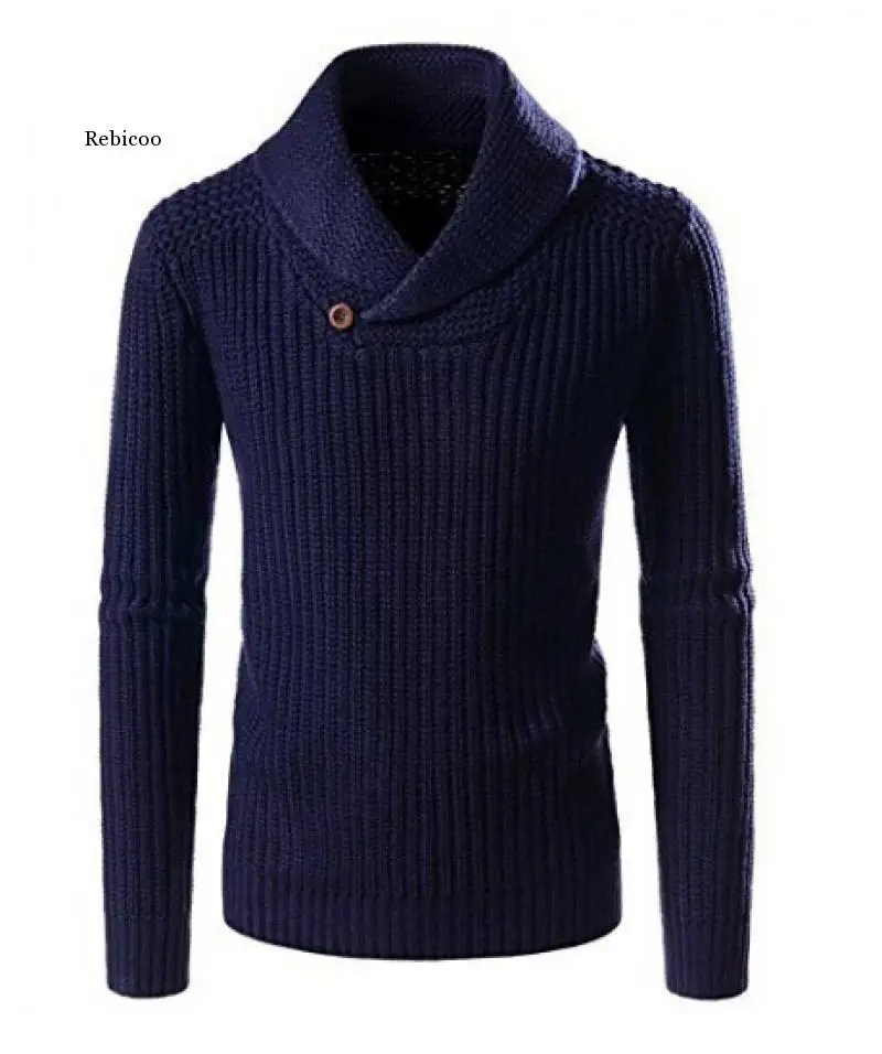 

Men's Wool Pullover Cashmere Turtleneck Slim Fit Turn-Down Collar Warm Thick Long Sleeve Clothes Knitted Cotton Casual Sweaters