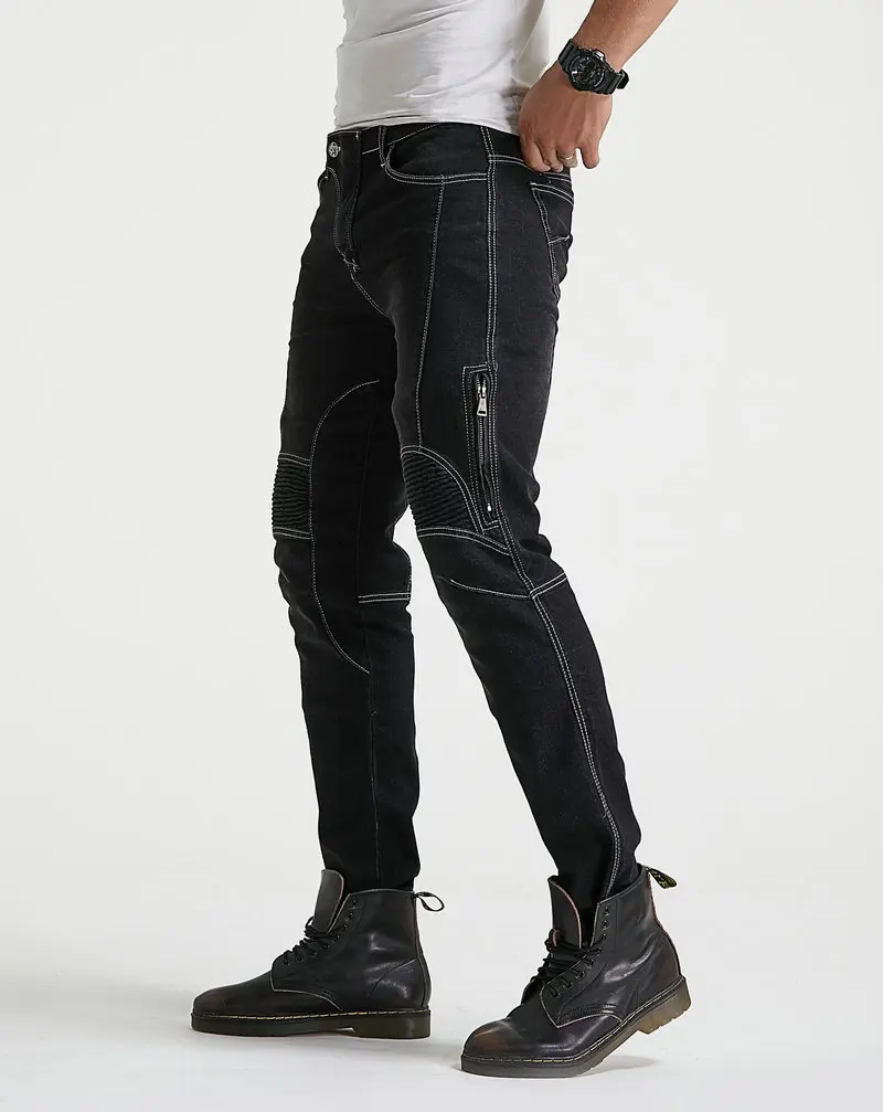 Мужские стильные мотоциклетные эластичные джинсы для верховой езды облегающие