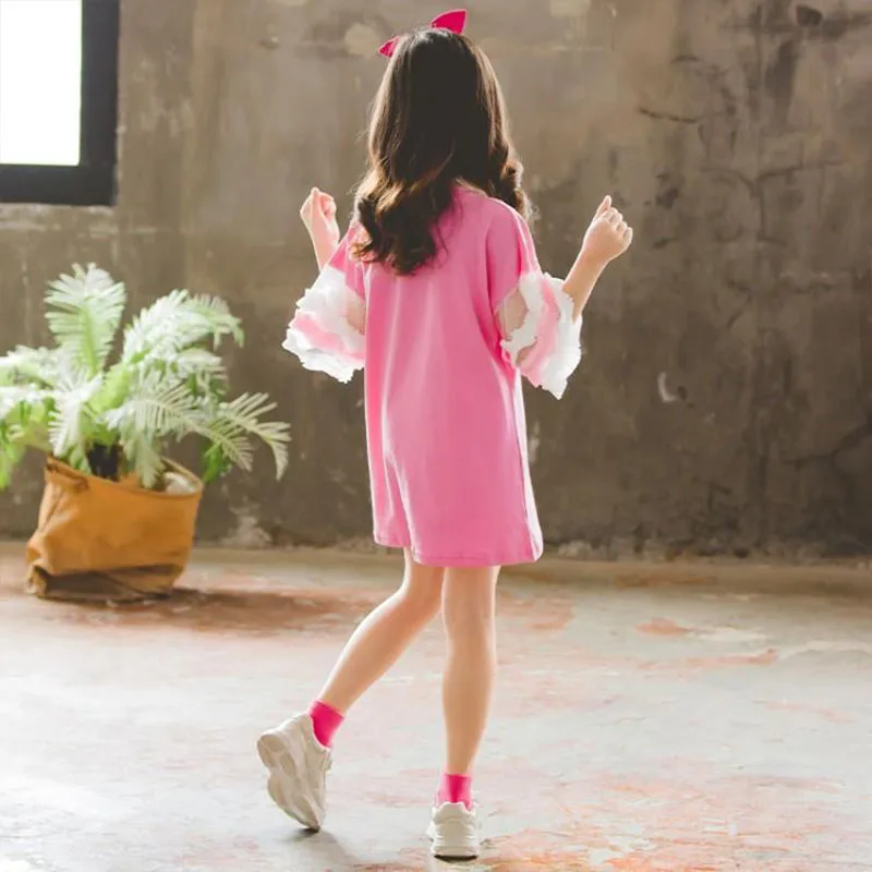 Летнее платье для девочек Платье-футболка малышей Детская модная уличная одежда