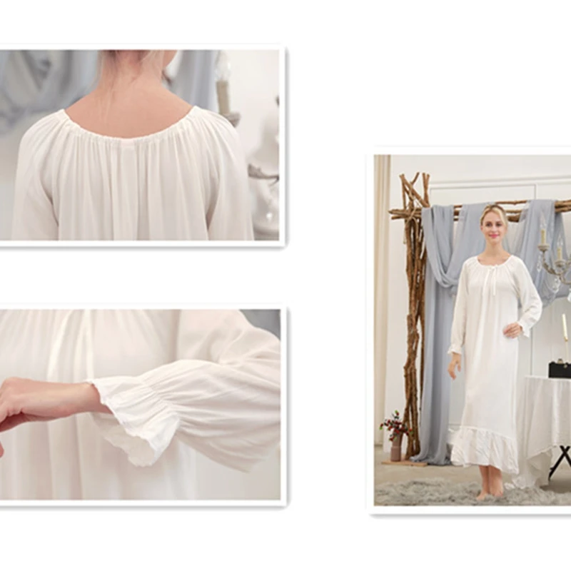 White Sleepwear Spring and summer long girl nightdress woman Korean princess nightdress comfortable Tempting sexy