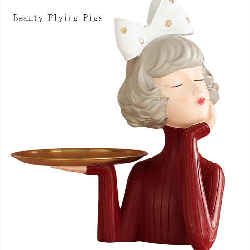 

Light Luxury Pretty Girl Statue Ornaments Resin Living Room Bedroom Desktop Candy Key Storage Birthday Present Home Decoration