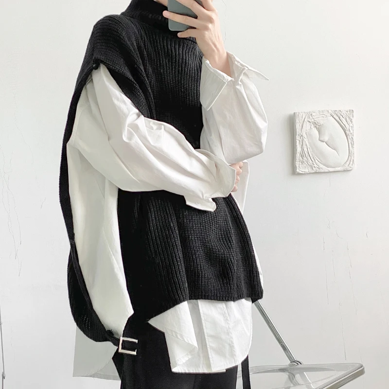 

Men's Women's Loose Casual Oversize Pullover Knitted Vest Sweater Men Couple Streetwear Vest Sleeveless Sweater Waistcoat Man