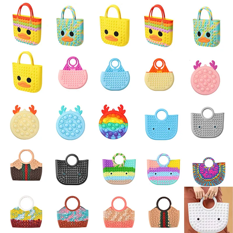 

Kawaii Cartoon Bag Fidget Toys Push Bubble Stress Relief toy Rainbow Simple Puzzle Antistress Child Squeeze Toys Drop Shipping