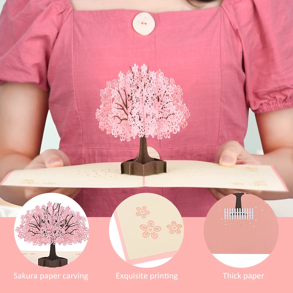 DIY 3D всплывающее окно вишня в цвету поздравительная открытка подарки на день