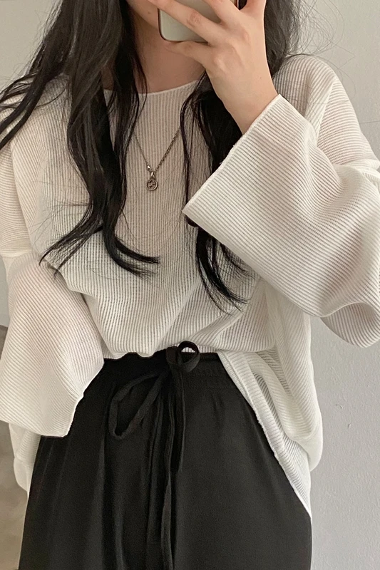 

2021 Korea chic lazy loose solid color sunscreen sweater air conditioning blouse top women