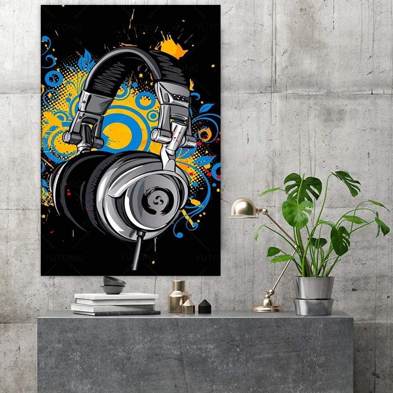 Граффити художественная камера наушники геймпад Холст Картина модные красочные