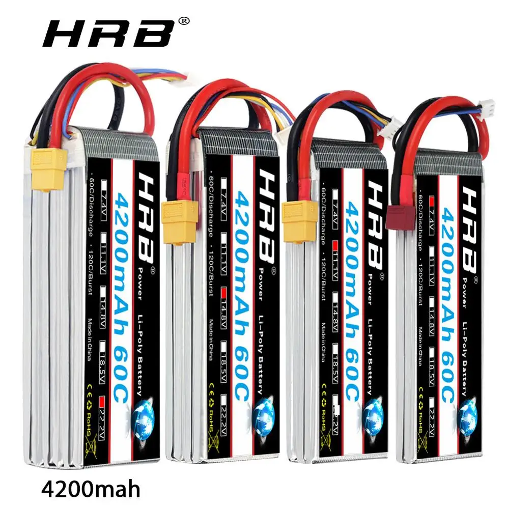 Аккумулятор HRB 4200 мАч 60C Lipo 2S 3S 4S 6S 7 4 В 11 1 14 8 в 18 5 22 2 MAX 120C AKKU для четырех вертолетов