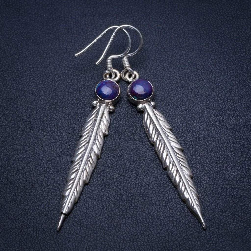 

Natural Variscite Handmade Vintage 925 Sterling Silver Earrings 2 1/4" T4765