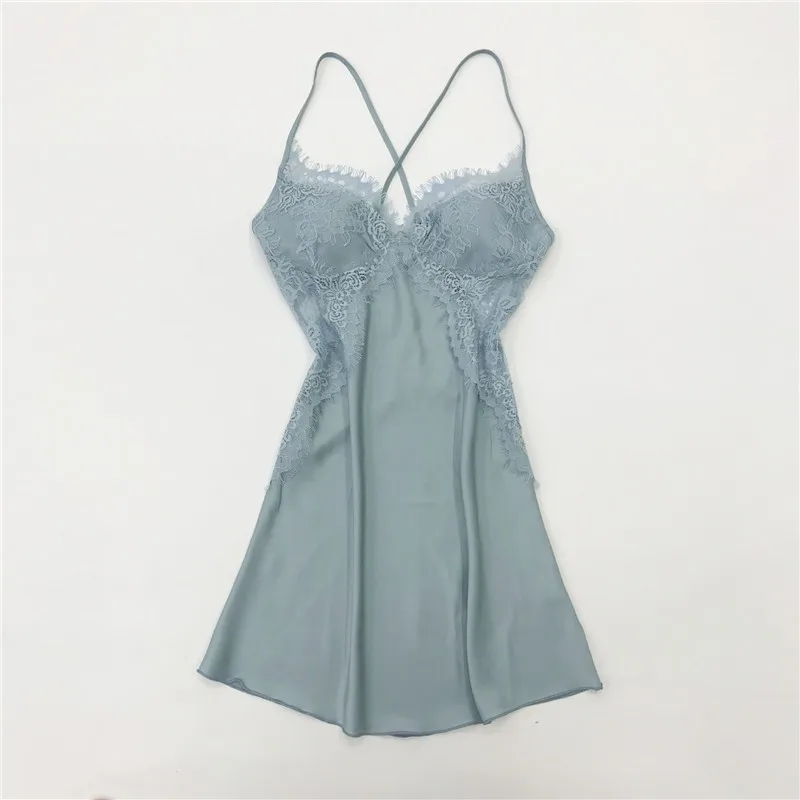 

Women Sexy Nightgown Backless Lingerie Satin Spaghetti Strap Nightdress Summer New Sleepwear Lace Nightwear Home Clothes