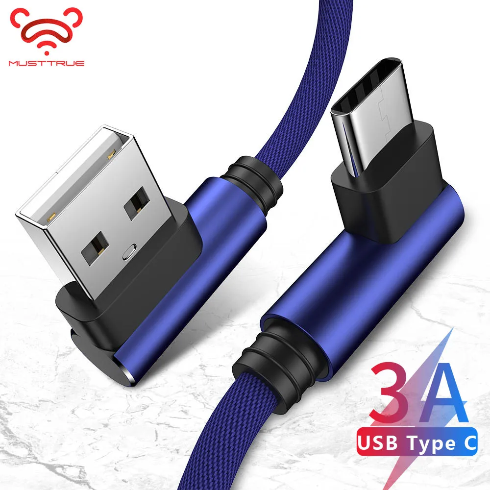 MUSTTRUE type-C 90 градусов быстрая зарядка USB кабель для samsung S7 S8 S9 huawei P20 pro P9 P10 Xiaomi USB C кабели для передачи данных зарядное устройство
