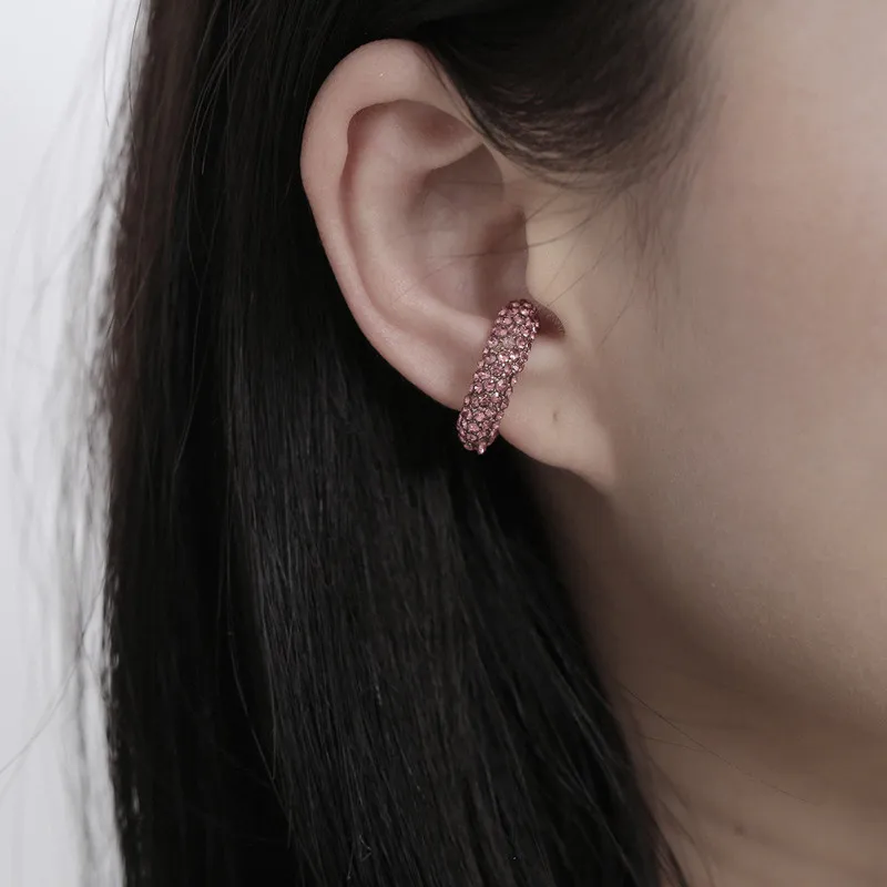 Женские серьги с разноцветными кристаллами C клипсы розового и белого цвета в