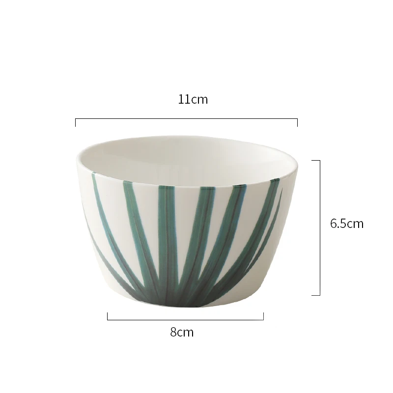 1pc Green Leaf Design Bowl European Style Ceramic Rice Bowl Milk Bowl Fine Bone China Breakfast Bowl Dinnerware