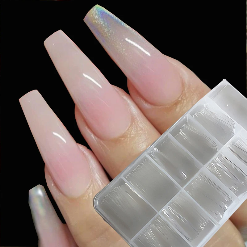 

100pcs/box Coffin Ballerina Nail Tips Long Stiletto Clear white False Nails Tips Professional Full Cover DIY Acrylic Fake Nails