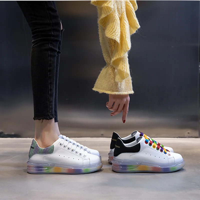 

Prova Perfetto white flat women shoes fashion lace up leather leisure shoes shallow round toe platform sneaker tenis feminino