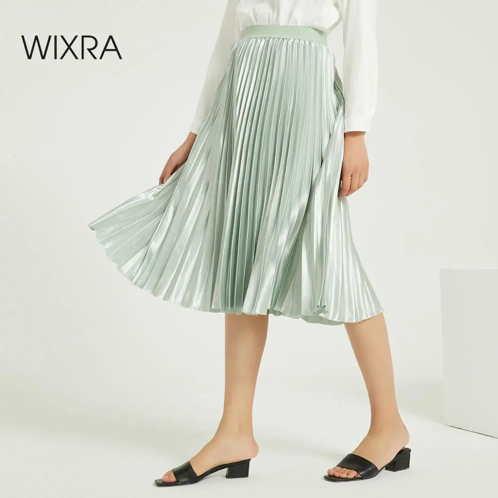 Wixra однотонная плиссированная атласная юбка элегантная с высокой эластичной