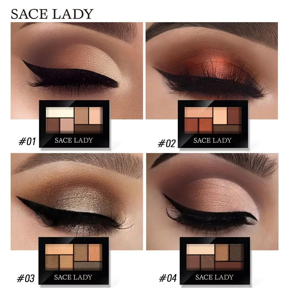 SACE LADY, блестящая палитра теней для век, водостойкая, макияж, пигмент, косметика, 6 цветов, мерцающие тени для век, палитра, матовая, голый макияж