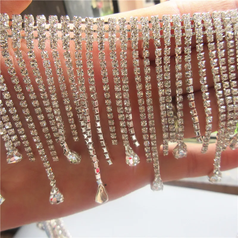 1 ярд 78 мм Стразы с кисточками обшивка ленты серебряная Хрустальная цепочка