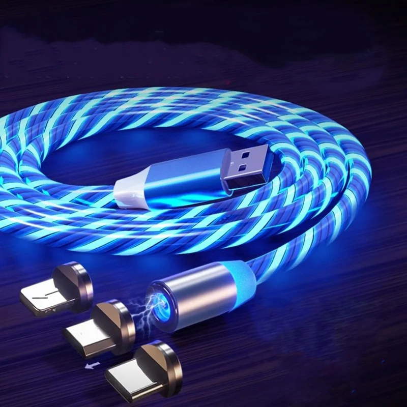 Магнитный зарядный кабель со светодиодной подсветкой Micro USB Тип C для iPhone Huawei Honor 8X