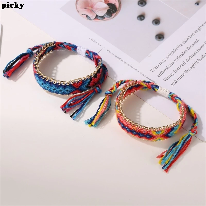 Богемный многоцветной плетеный браслет дружбы для женщин ручной работы