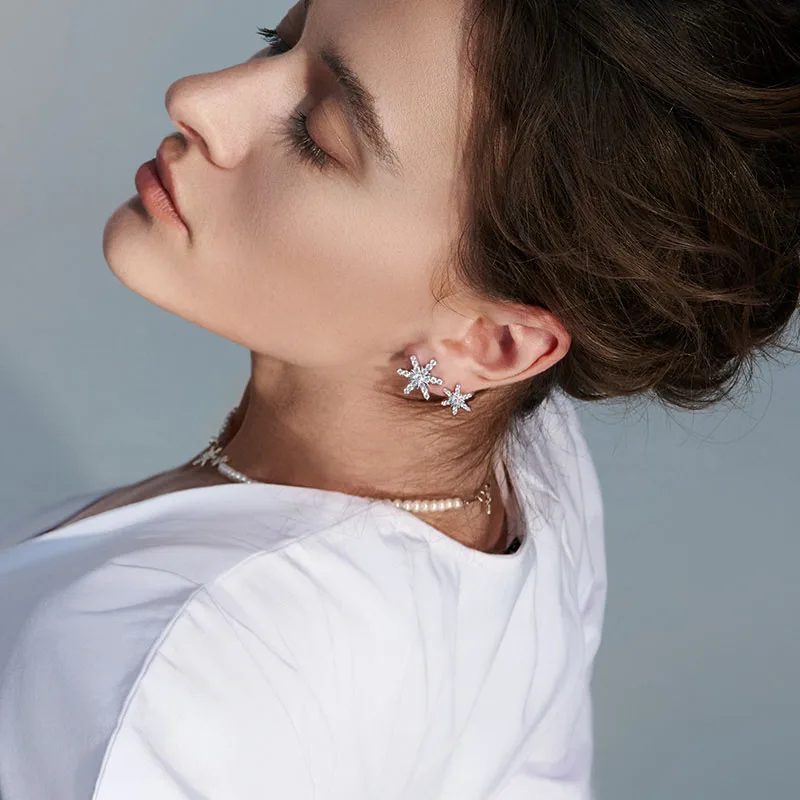 Женские серьги-снежинки из серебра 925 пробы с фианитом | Украшения и аксессуары