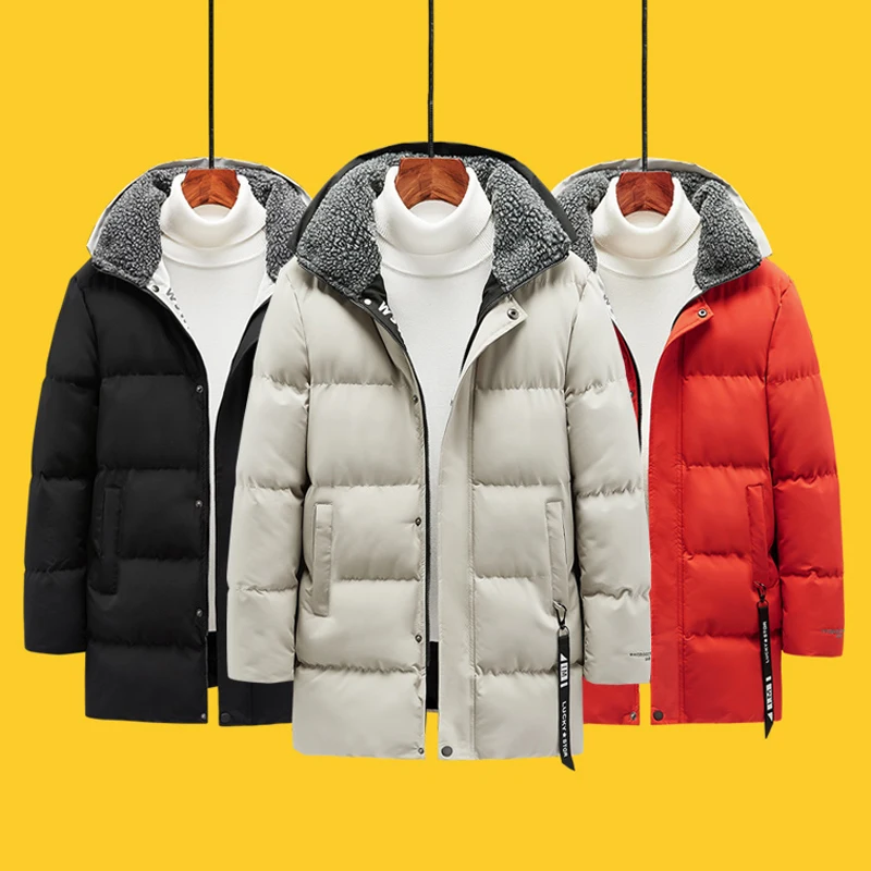 

Men's Fur Collar Parka 2021 Winter Khaki Padded Thick Black Coat Casual Fleece Jacket Oversize Male Trend Warm Thicken Coats