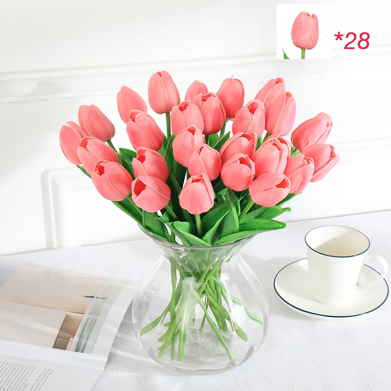 SMTYJX018 28 шт. тюльпан Флорес Искусственные цветы латекс Tulipany красота навсегда Свадебный Роскошный домашний декор осень украшения подарок на день Святого Валентина - Цвет: SMTYJX018