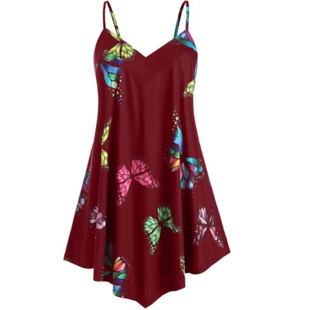 

Sexy Women V Neck Sleeveless Spaghetti Straps Butterfly Print Camisole Blouse