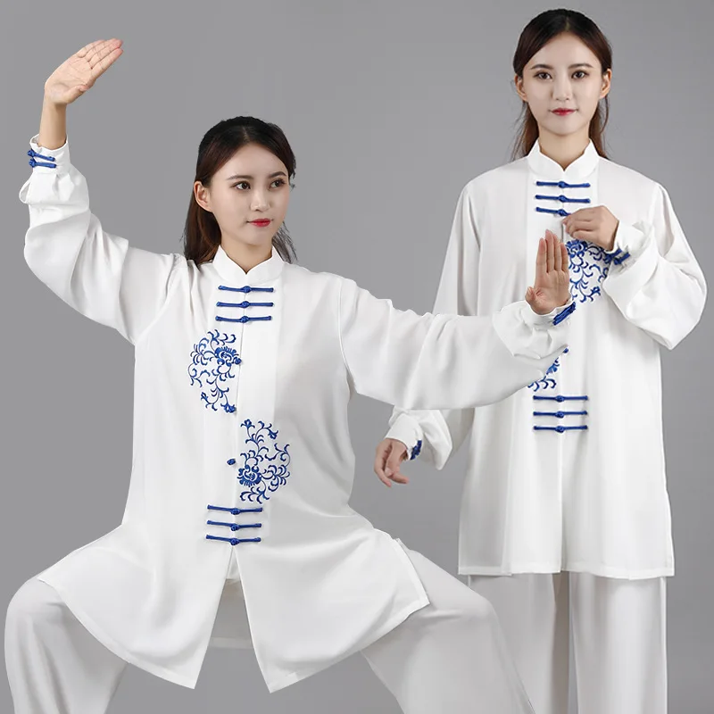 

Martial Art Suits High Quality Embroidery Blue and White Porcelain Tai Chi Clothing Kung Fu Wushu Performance Training Uniforms