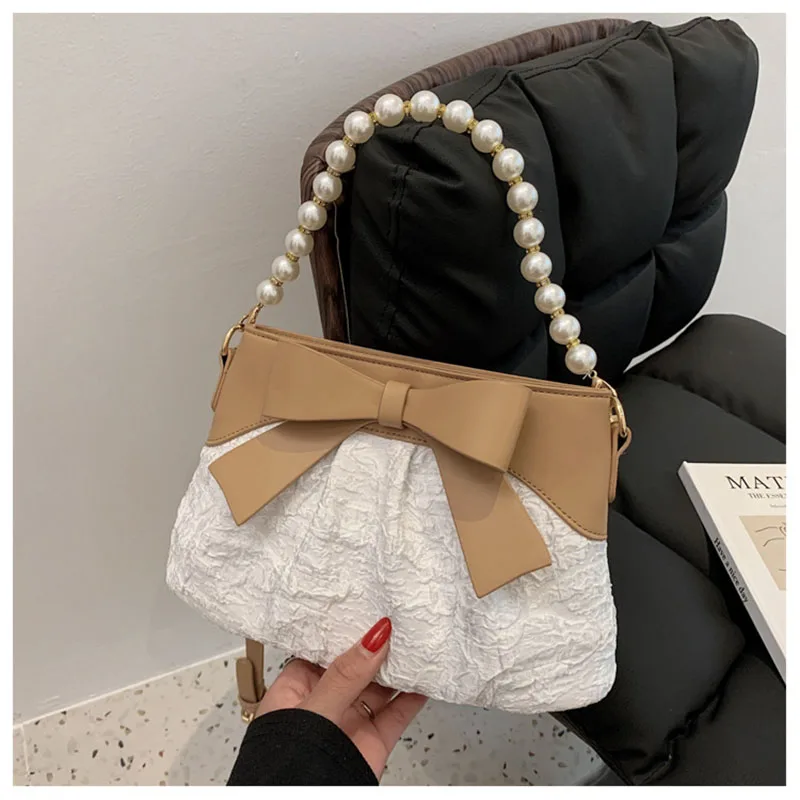 

Women 2021 Fashion Pearl Chain Messenger Bag Ladies Luxury Designer Shoulder Bags Pu Leather Portable Underarm Bag