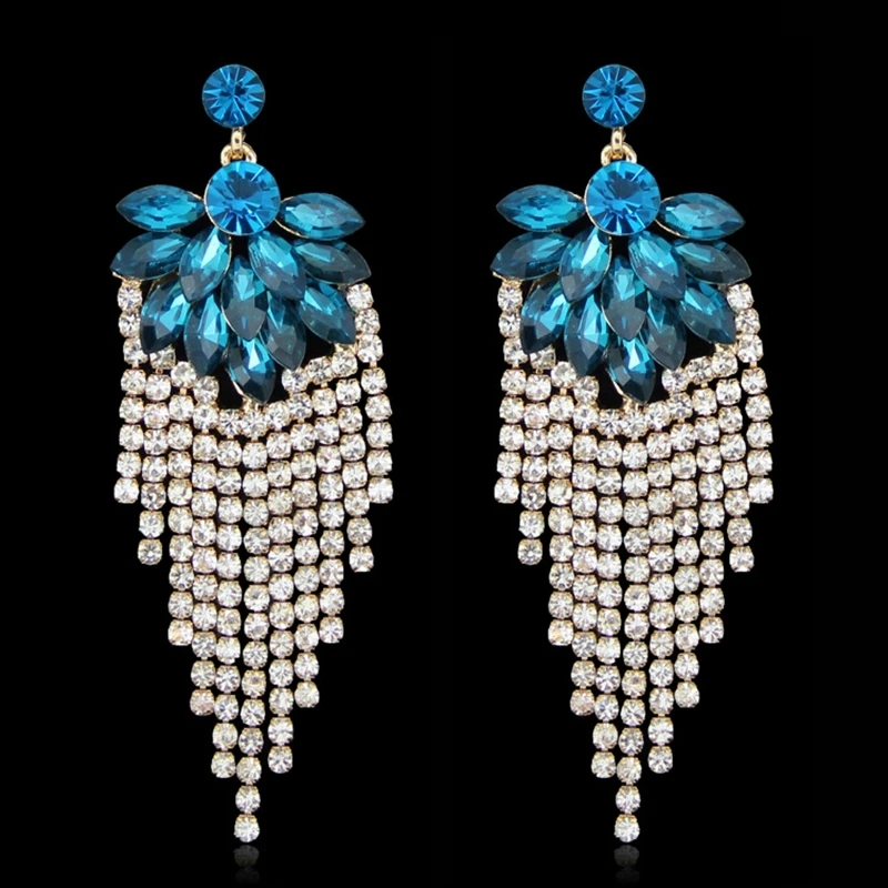 

Colorful Crystal Earrings Yellow Gold Filled Exaggerated Long Paragraph Tassel Earrings
