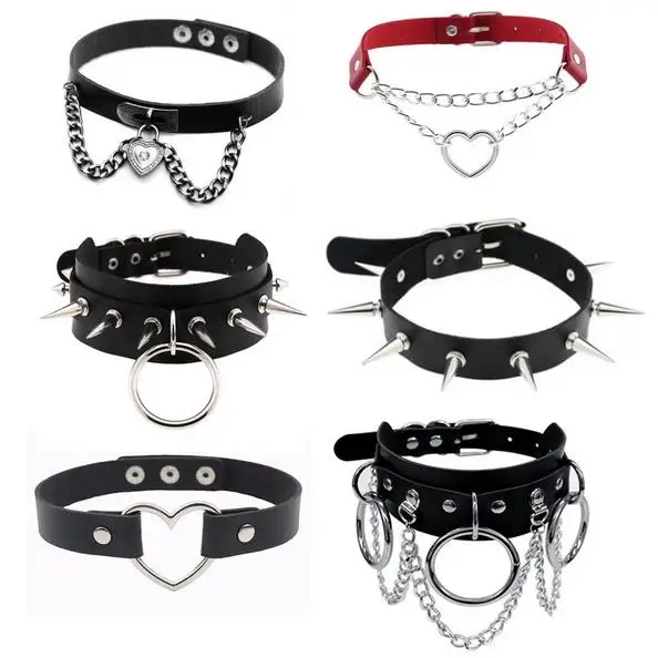 

Sexy Trendy Vintage Charm Round Gothic Collar Necklaces Jewelry Gift Pu Leather Heart Harajuku Lover's Punk Choker Necklace