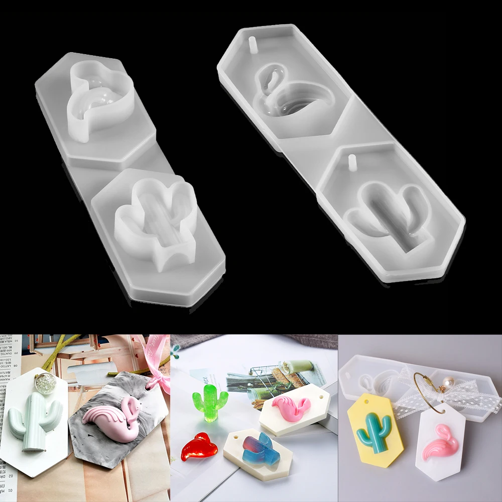 

1Pcs 2Shape Cactus Birld Pendant Fondant Cake Decoration Silicone Epoxy Resin Mold For DIY UV Jewelry Making Accessories Tool