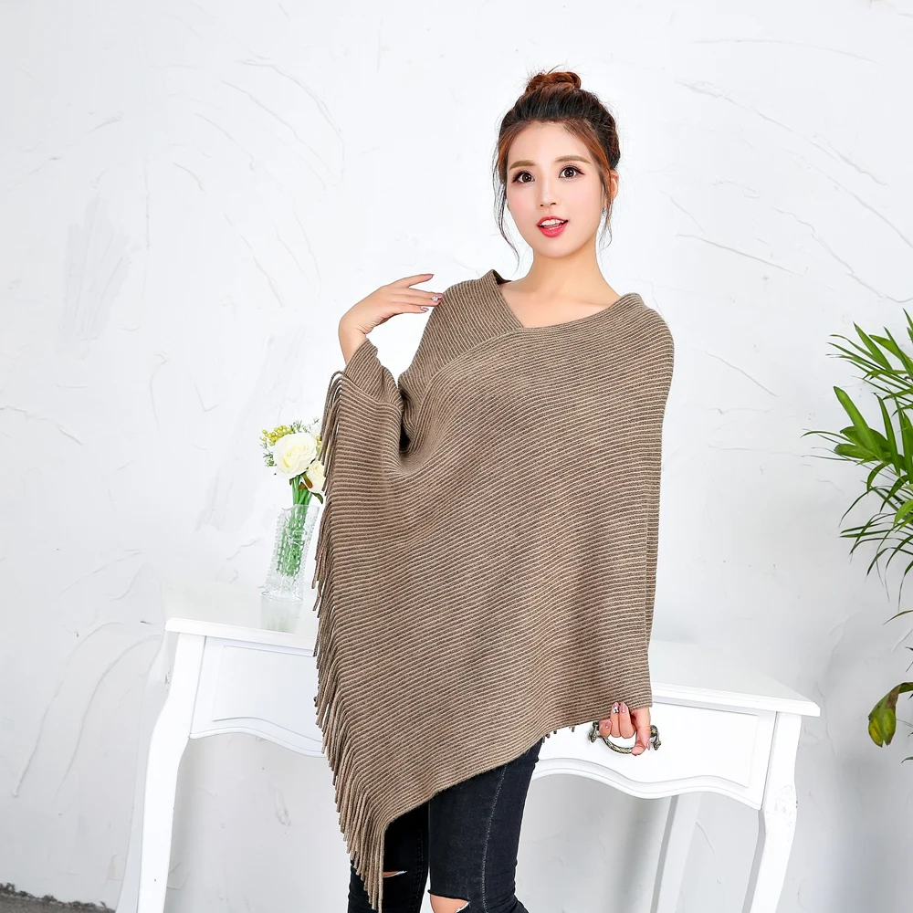 Женское Вязаное пончо в полоску повседневный длинный кардиган без рукавов весна