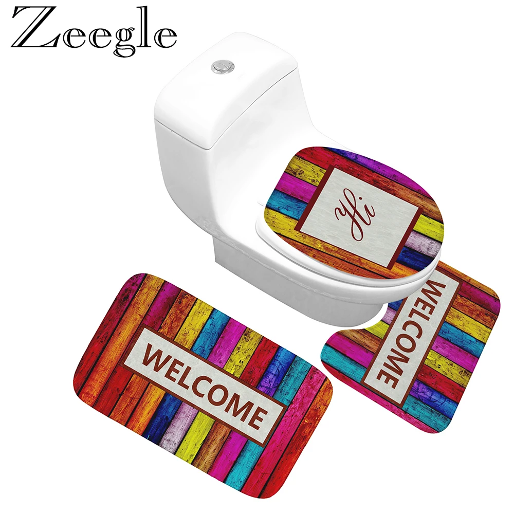 Zeegle 3 шт. розовый узор Коврик для ванной комплект фланелевый коврик для ванной комплект коврик для ванной комнаты Противоскользящий коврик для ванной комнаты коврики для туалета коврики для душа