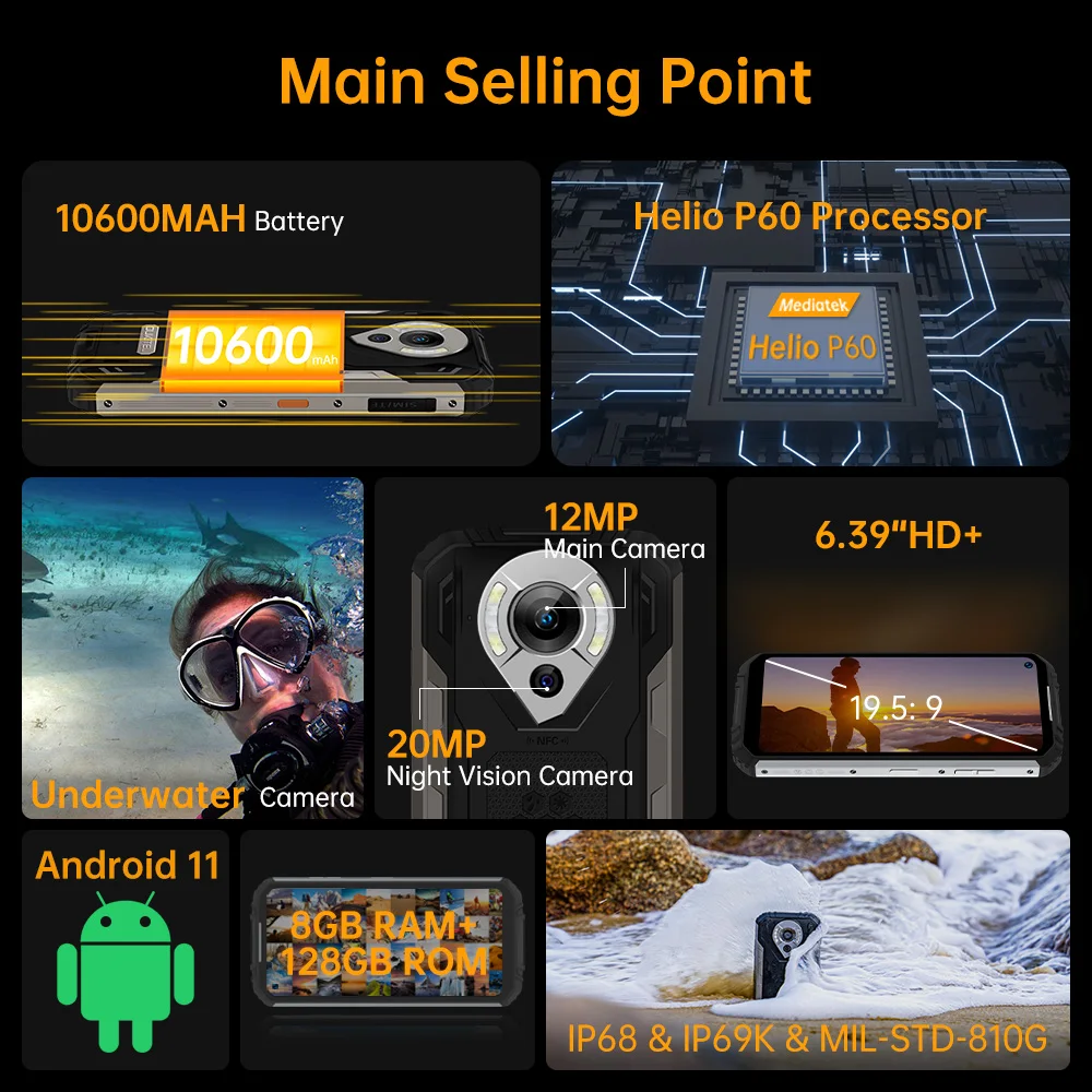 oukitel wp16 rugged smartphone 6 4 8gb 128gb 10600mah octa core mobile phone 20mp camera helio p60 cell phone nfc free global shipping